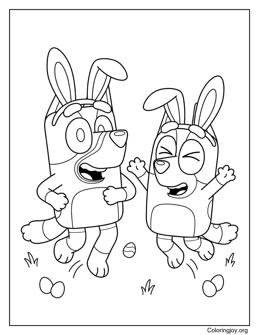 Bluey and Bingo Bunny Hop Coloring Page