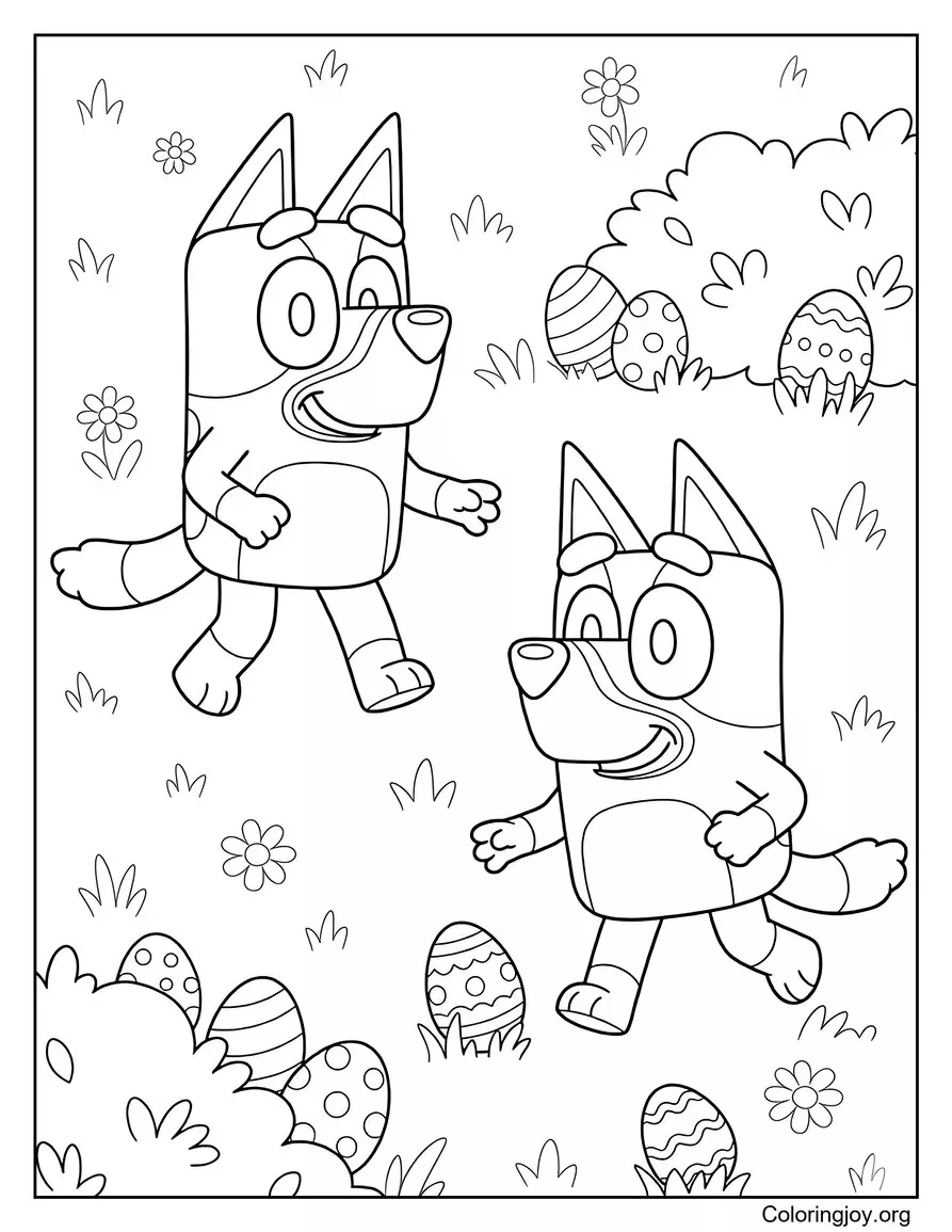 Bluey and Bingo Egg Hunt Coloring Page