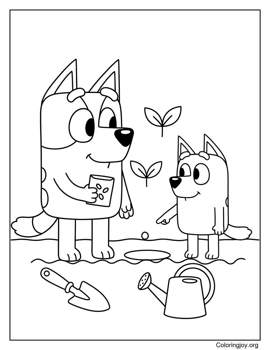 Bluey And Bingo Planting Seeds In The Garden