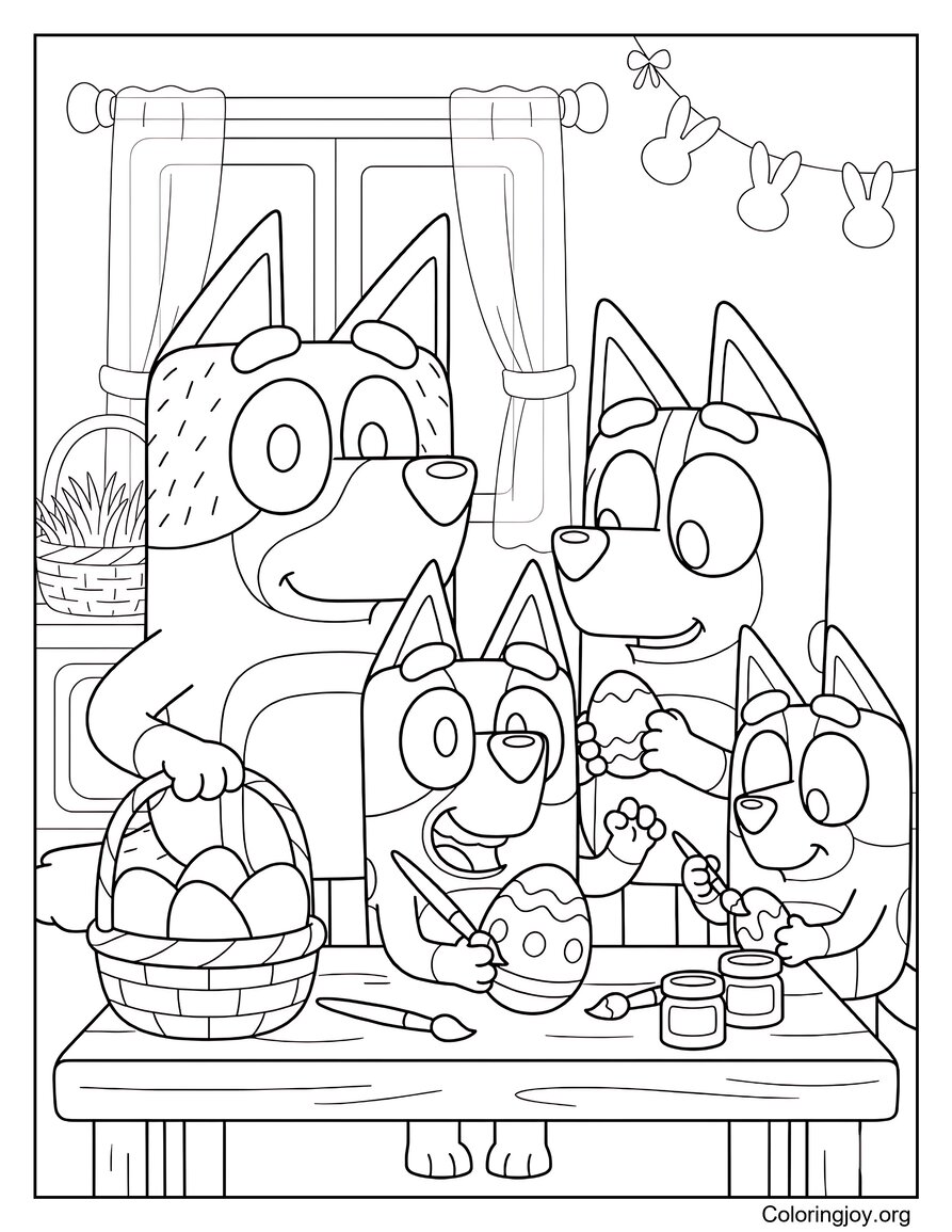 Bluey and Family Easter Prep Coloring Page