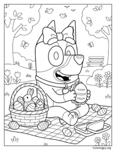 Bluey Easter Picnic Scene Coloring Page