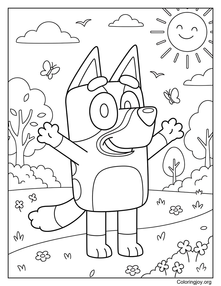 Bluey Enjoying A Sunny Spring Day In The Park Coloring Page