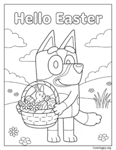 Bluey Holding Easter Basket Coloring Page