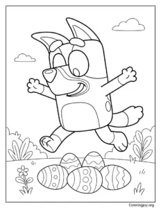 Bluey Jumping Over Eggs Coloring Page