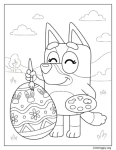 Bluey Painting Giant Egg Coloring Page