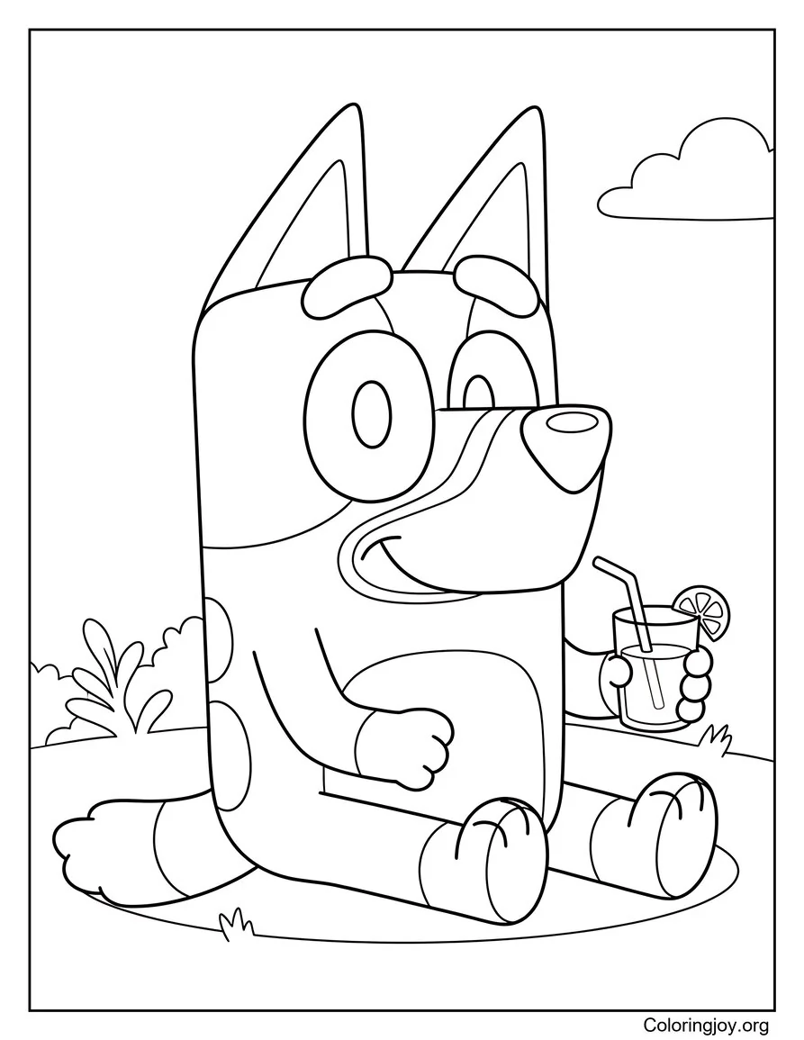 Bluey Relaxing with a Cool Lemonade