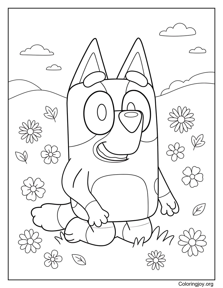 Bluey Omringd door bloeiende zomerbloemen