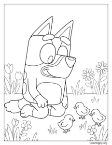 Bluey Watching Baby Chicks In The Garden