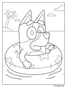 Bluey Floating with a Pool Ring