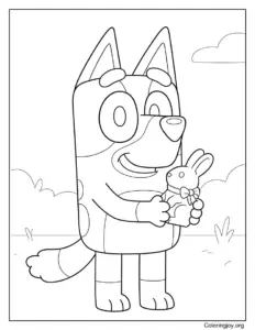 Bluey with Chocolate Bunny Coloring Page