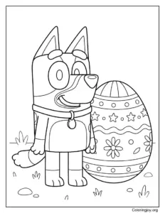 Bluey with Giant Easter Egg Coloring Page