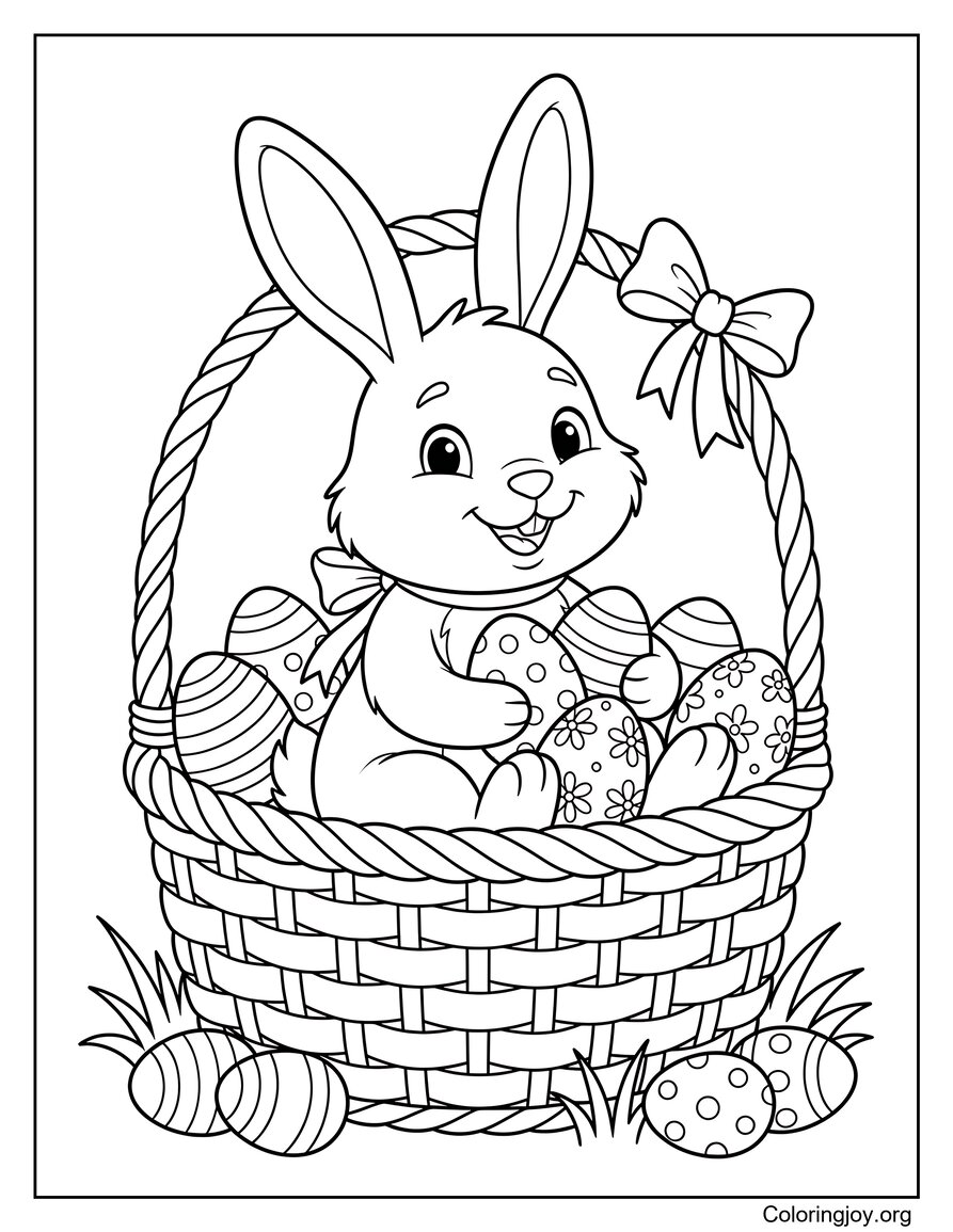 Coniglietto nel cestino di Pasqua da colorare