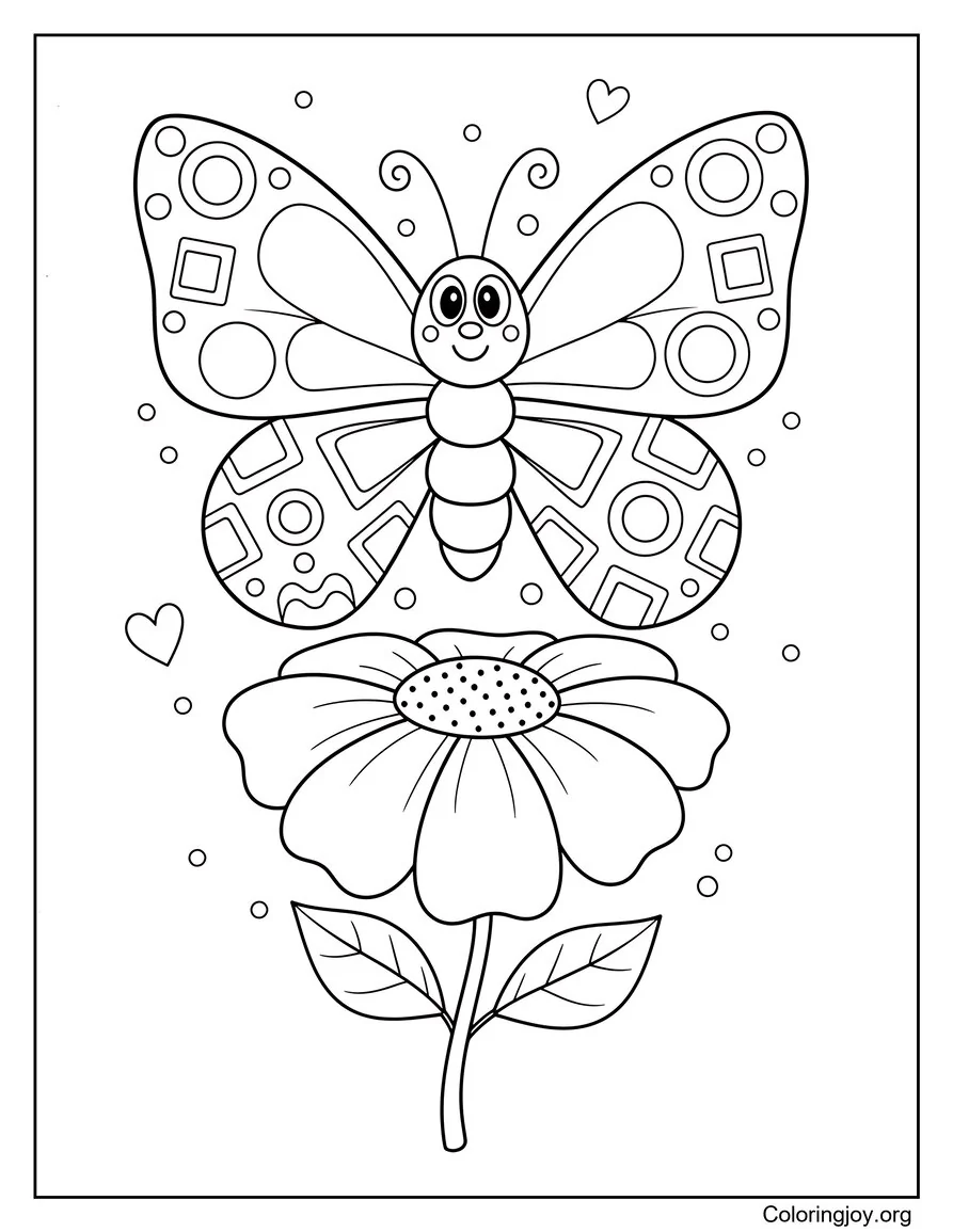 Spring Flower With Butterfly Coloring Page