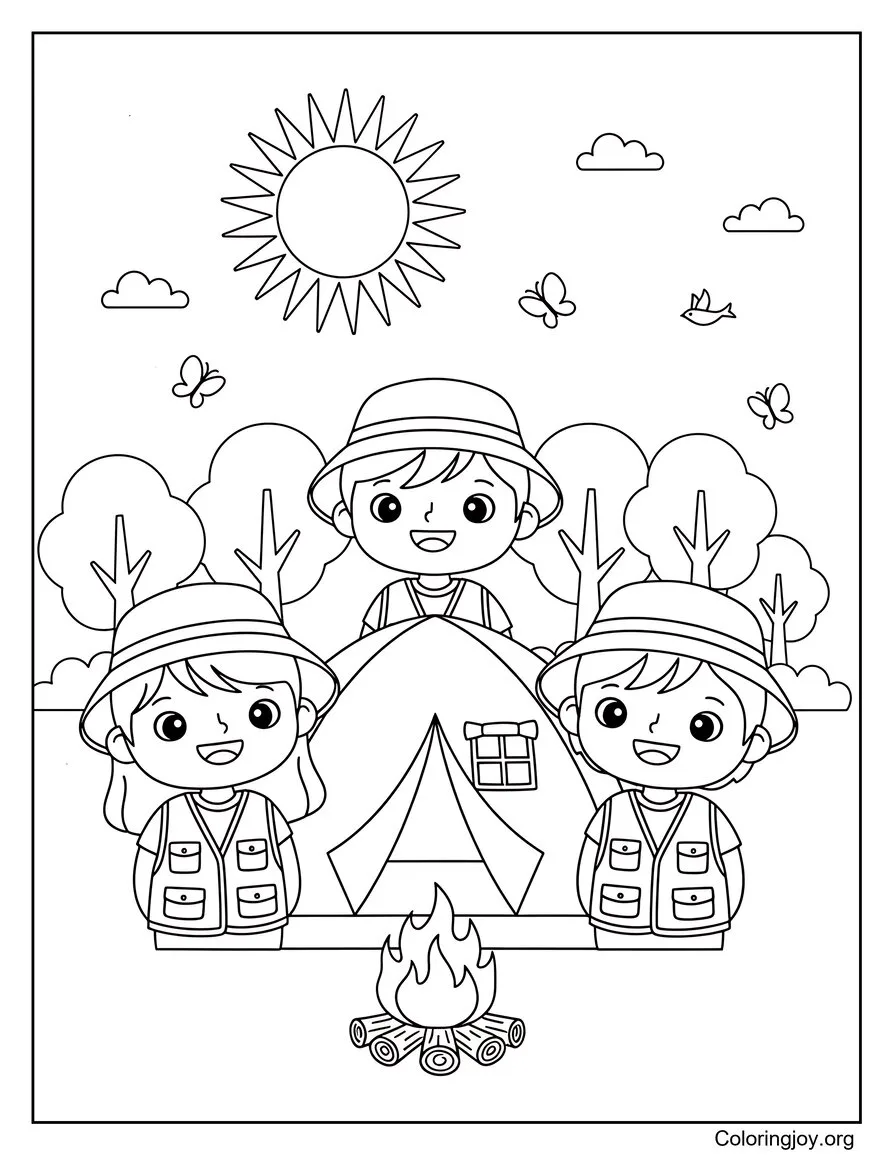 Camping Trips Nature Summer Coloring Page Adventure Time