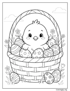 Chick in Easter Basket Coloring Page