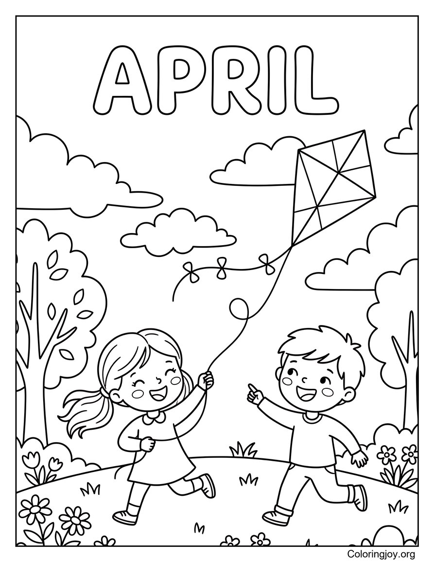 Kids Flying Kites in April Breeze