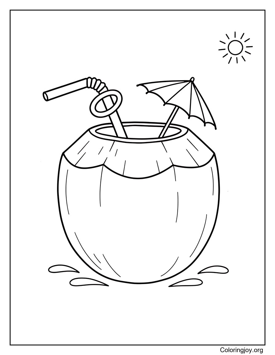 Coconut Drinks Summer Vibes Coloring Page Refreshing Scene
