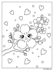 Cherry Blossom Spring Flower Branch Coloring Page
