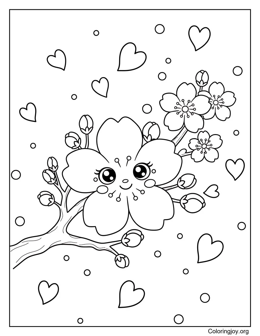 Cherry Blossom Spring Flower Branch Coloring Page
