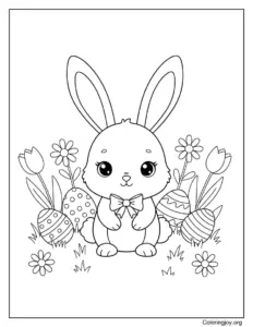 Cute Easter Bunny Waving Hello Coloring Page