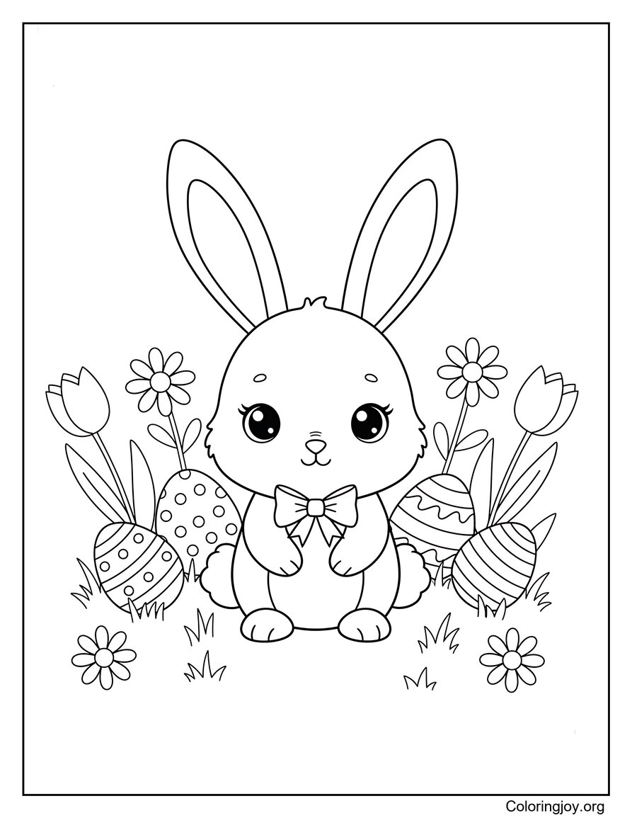 Cute Easter Bunny Waving Hello Coloring Page