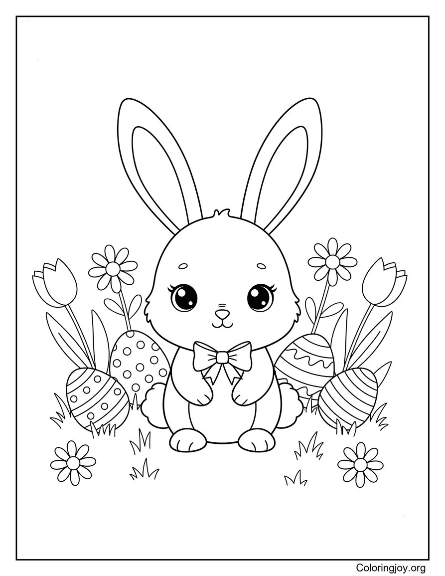 Cute Easter Bunny Waving Hello Coloring Page