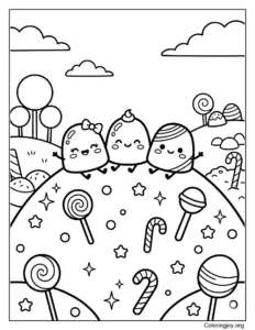Cute Gumdrop Friends Sitting On A Candy Hill
