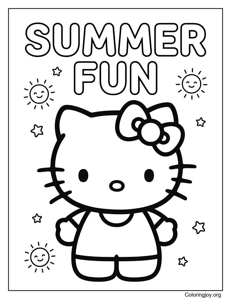Summer Fun Hello Kitty Coloring Page