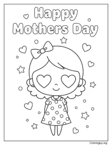 Cute Kawaii Mom With Heart Eyes Coloring Page