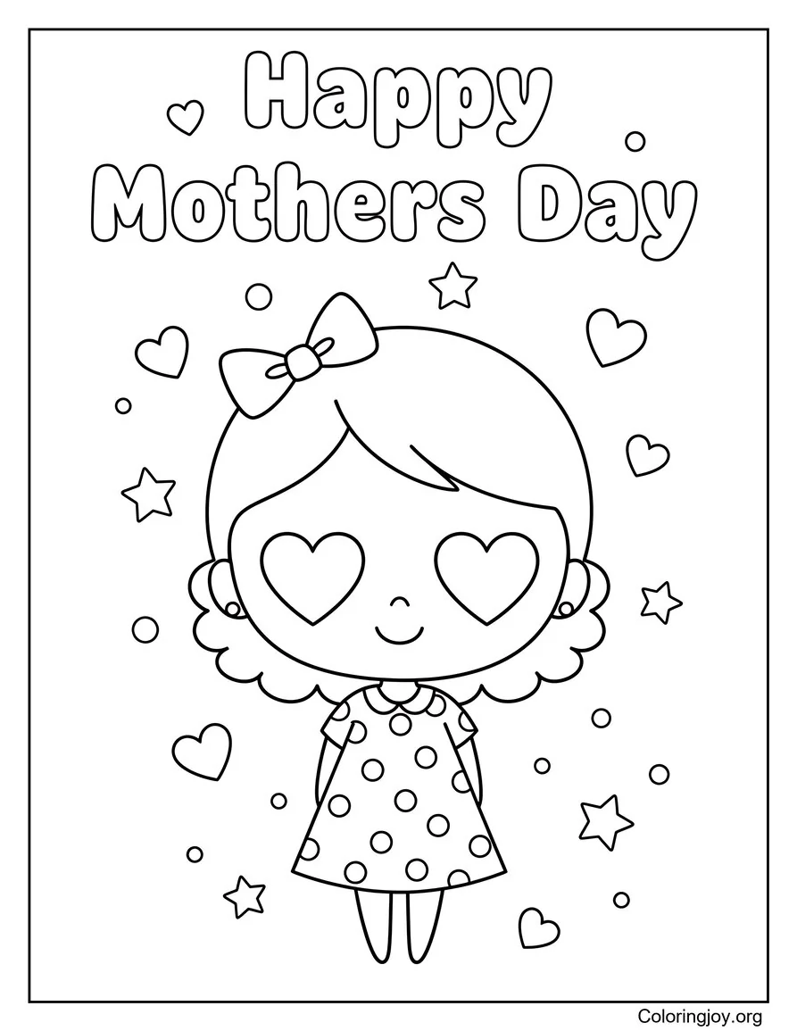 Cute Kawaii Mom With Heart Eyes Coloring Page
