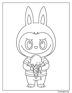 Melting Ice Cream Cute Labubu-Inspired Coloring Sheet