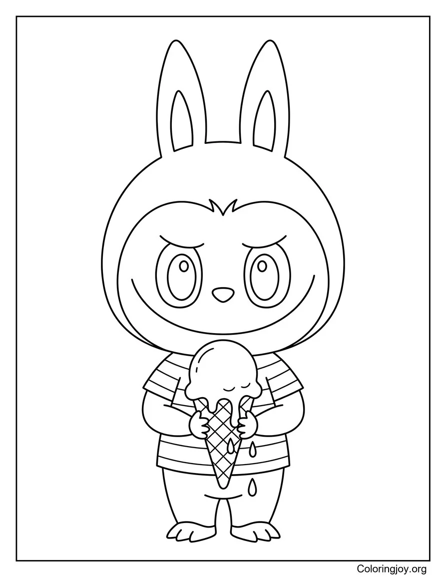 Melting Ice Cream Cute Labubu-Inspired Coloring Sheet