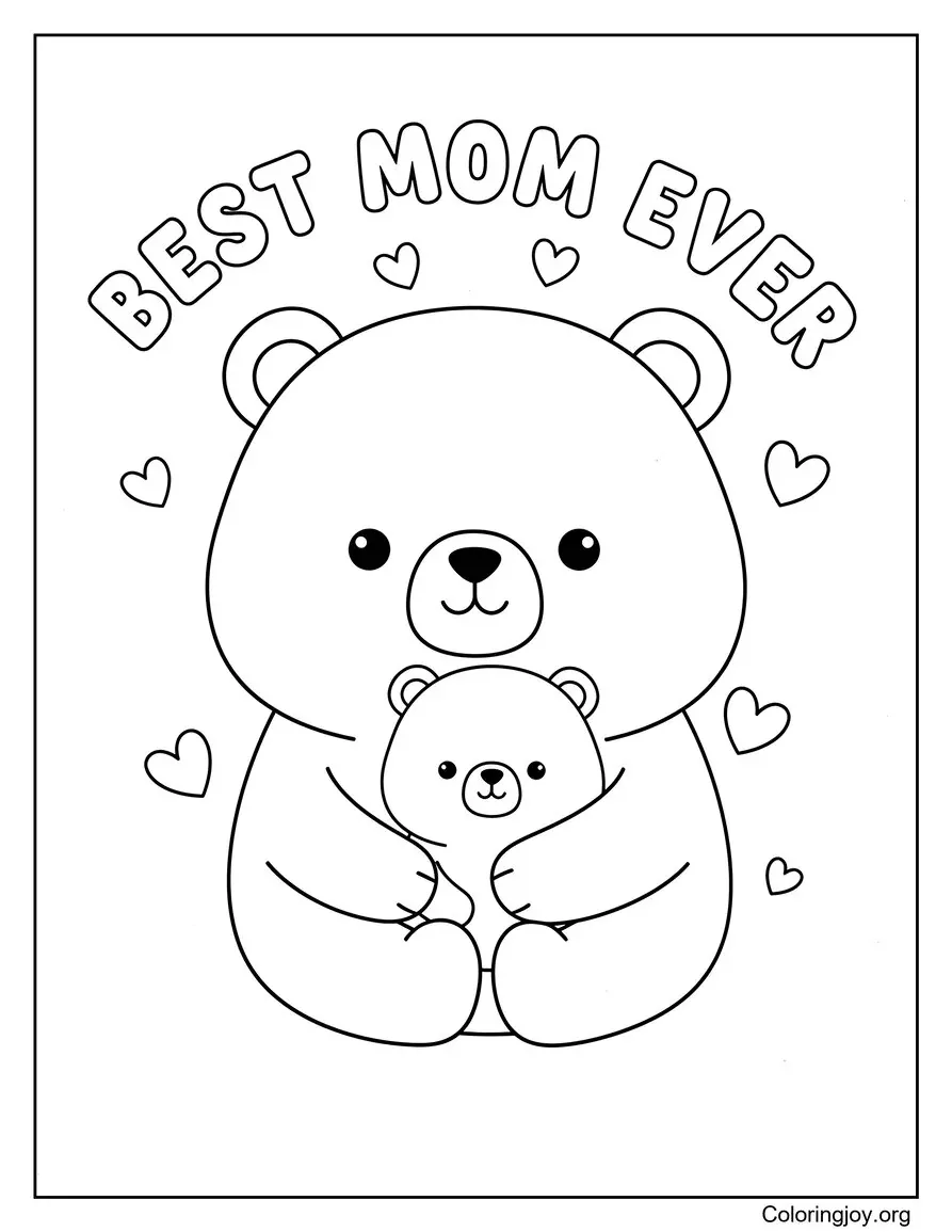 Cute Mother And Baby Bear Coloring Page Best Mom Text