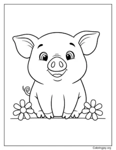 Cute Pig Sitting and Smiling Printable