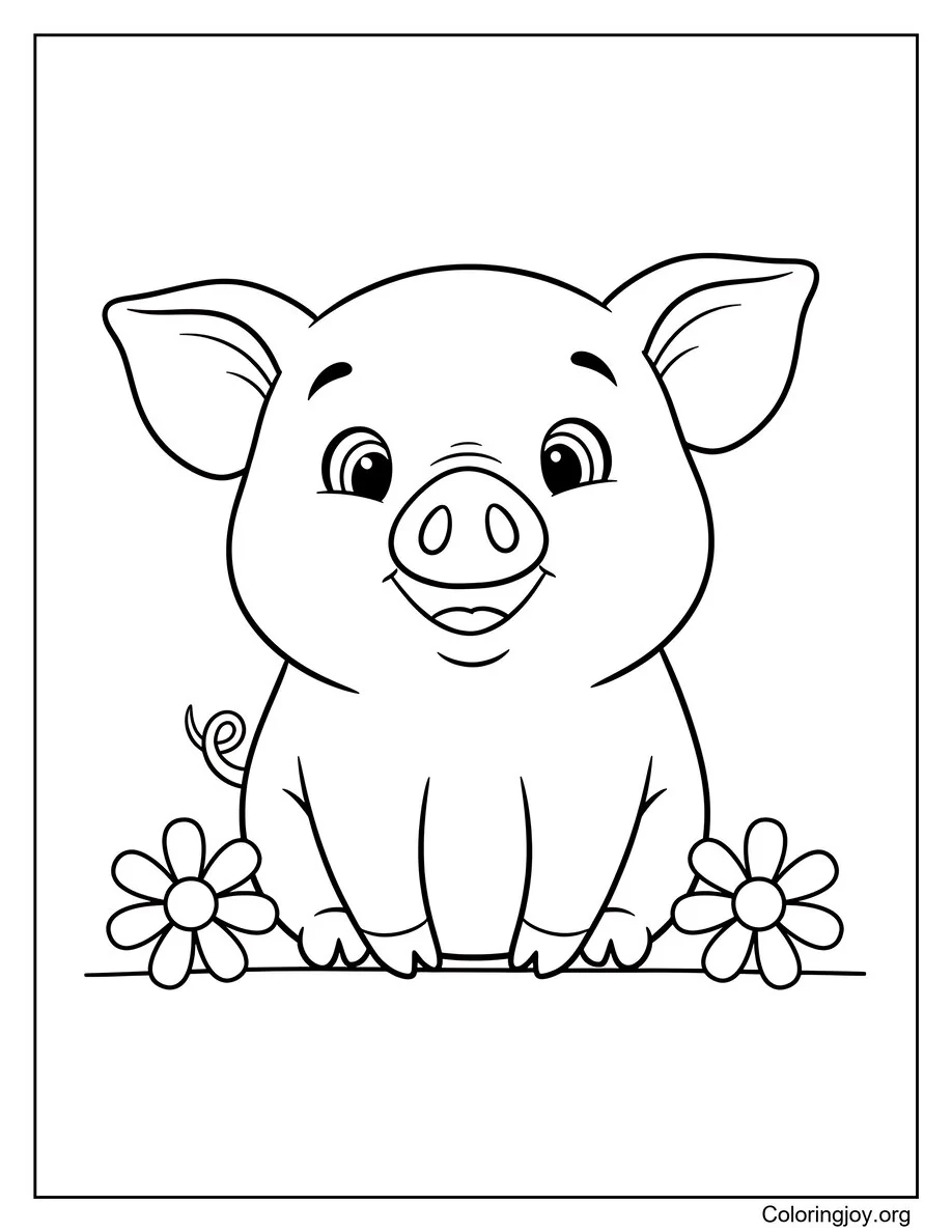 Cute Pig Sitting and Smiling Printable