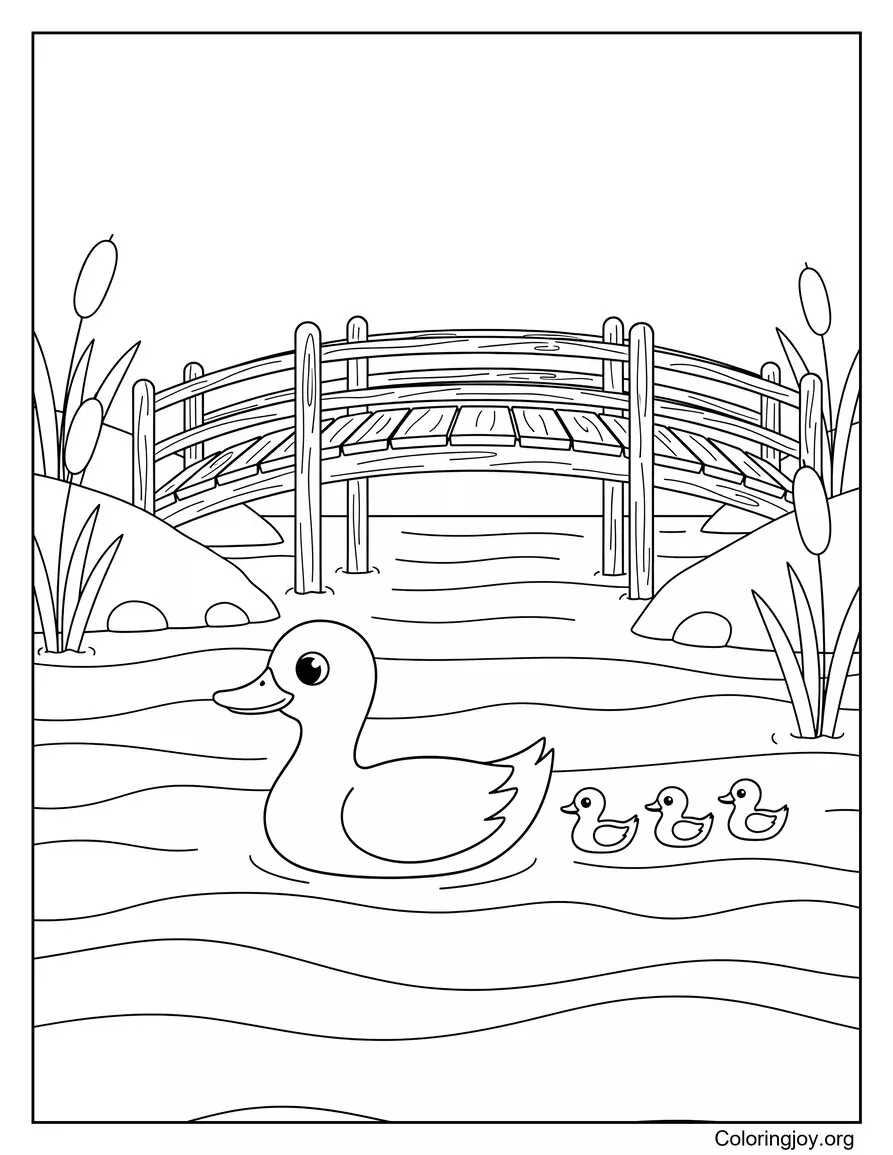 Ducks Near Wooden Bridge