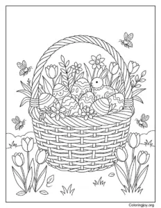 Easter Basket in Tulip Garden with Bees