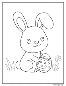 Easy Baby Easter Bunny With Egg Coloring Page