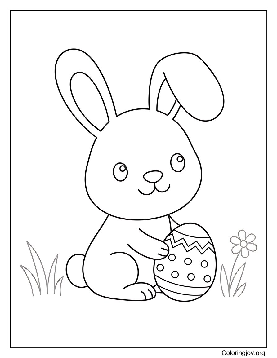 Easy Baby Easter Bunny With Egg Coloring Page