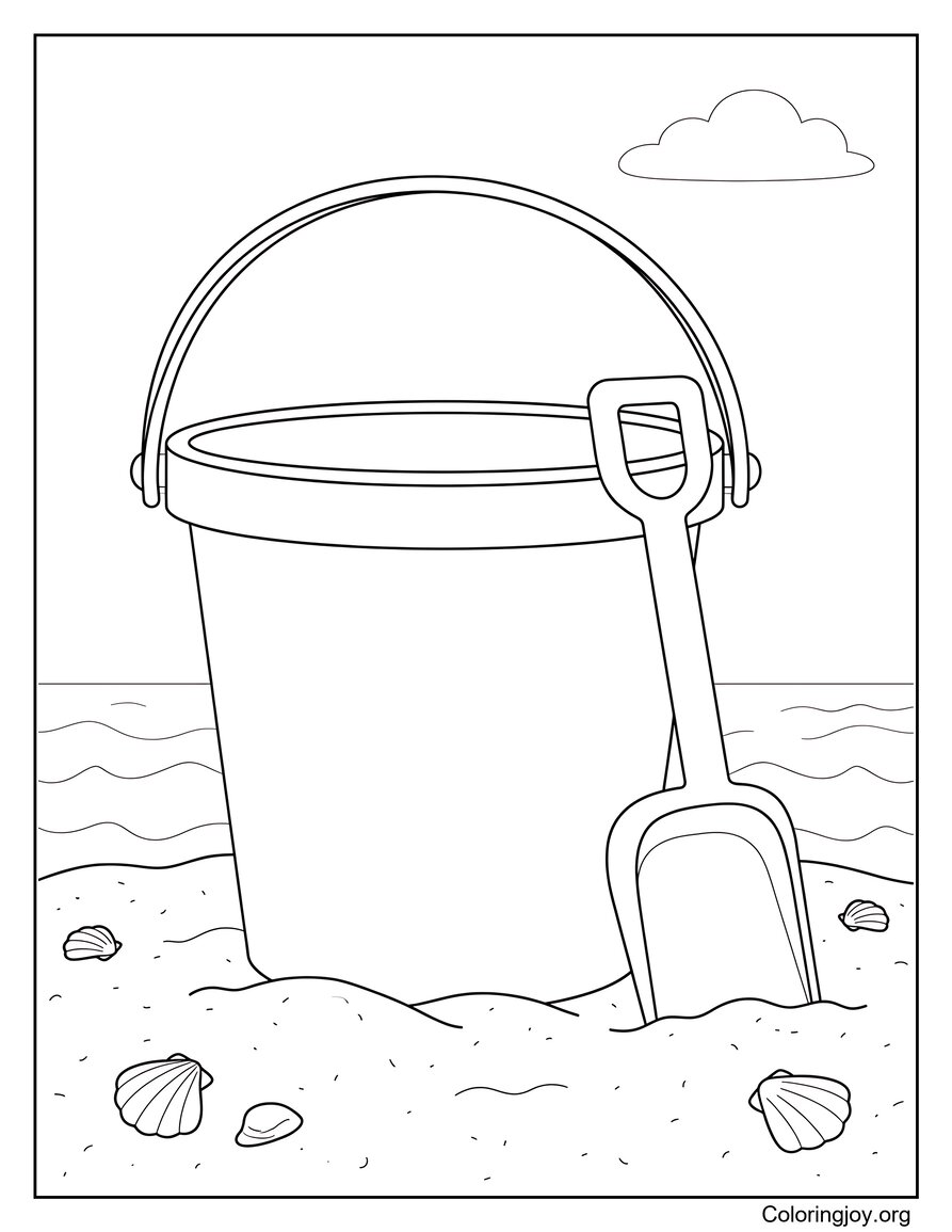 Easy Beach Bucket And Shovel In The Sand Coloring Sheet