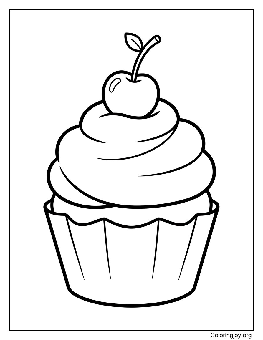 Easy Cupcake With Cherry On Top Coloring