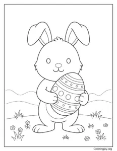 Easy Easter Bunny Holding an Egg Coloring Page