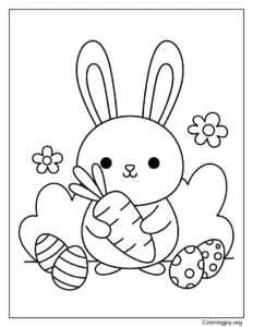 Easy Easter Bunny With Carrot Coloring Page