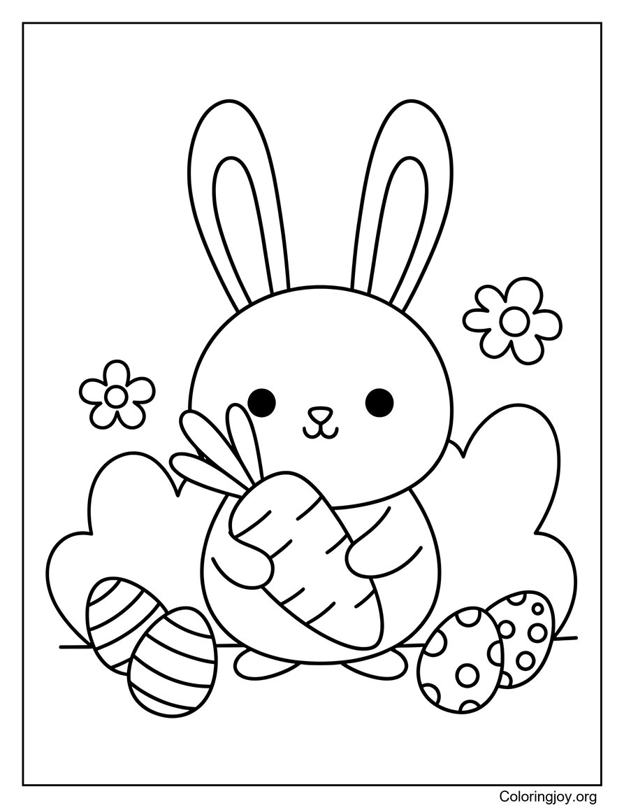 Easy Easter Bunny With Carrot Coloring Page