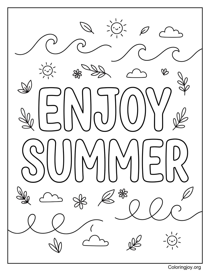 Enjoy Summer Positive Vibes Coloring Page for All Ages