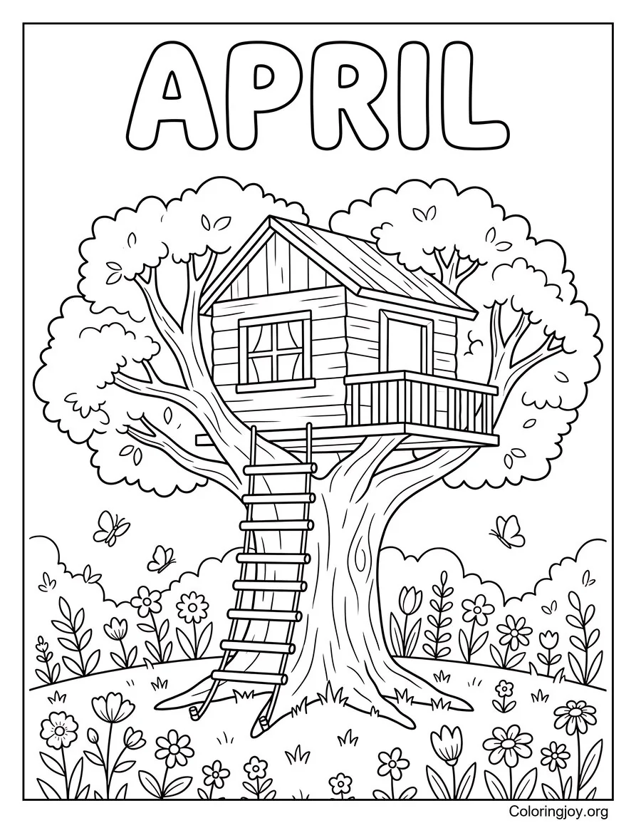 Acogedor jardín de la casa del árbol de abril