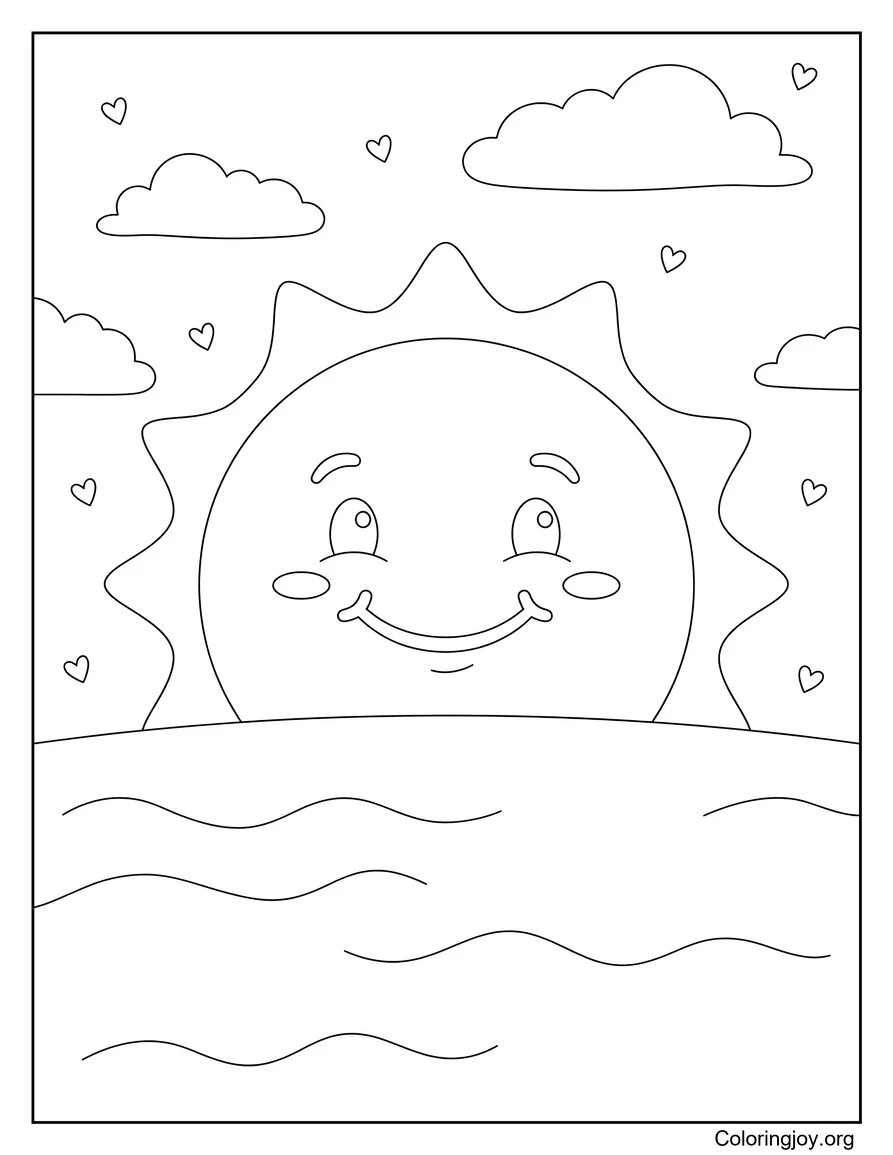 Puesta de sol Tardes Calma Verano Página para colorear Vista estética