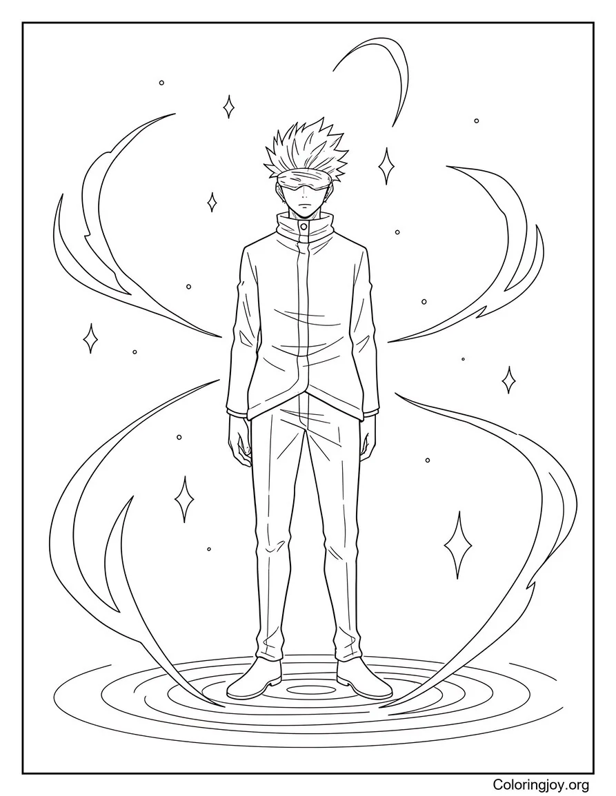 Aura mágica que brilla alrededor de Gojo Satoru