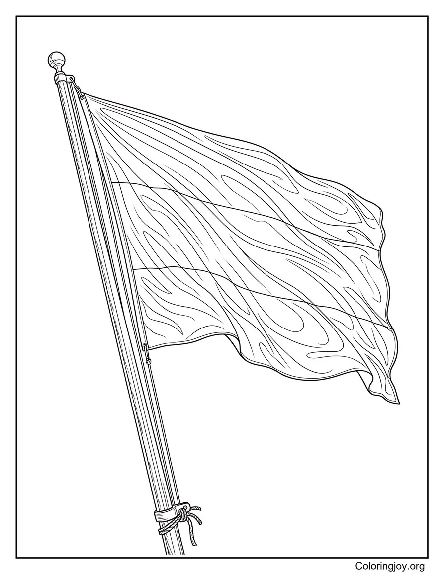 Página para colorear realista Gabon bandera en un poste