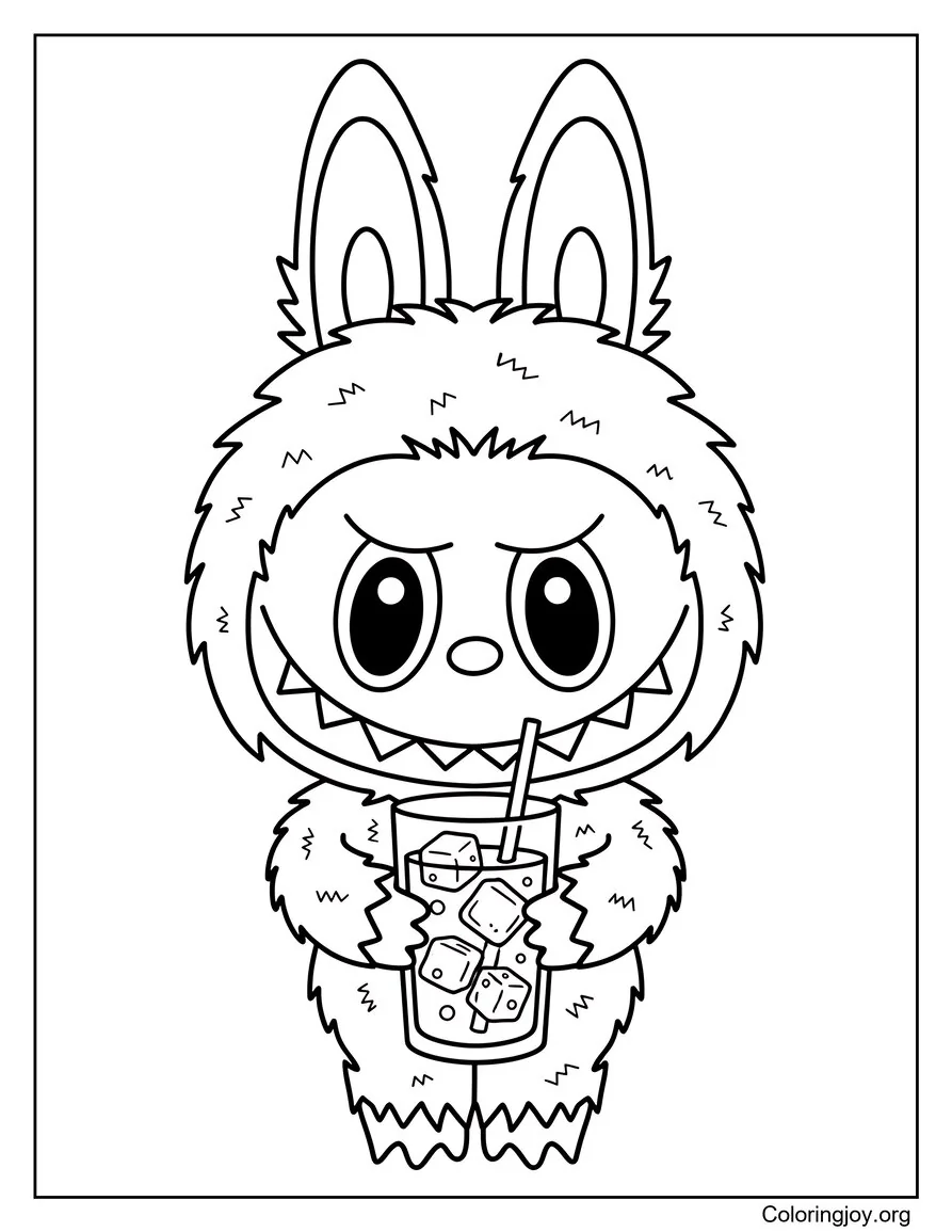 Bebida refrescante de limonada Labubu-Hoja para colorear inspirada